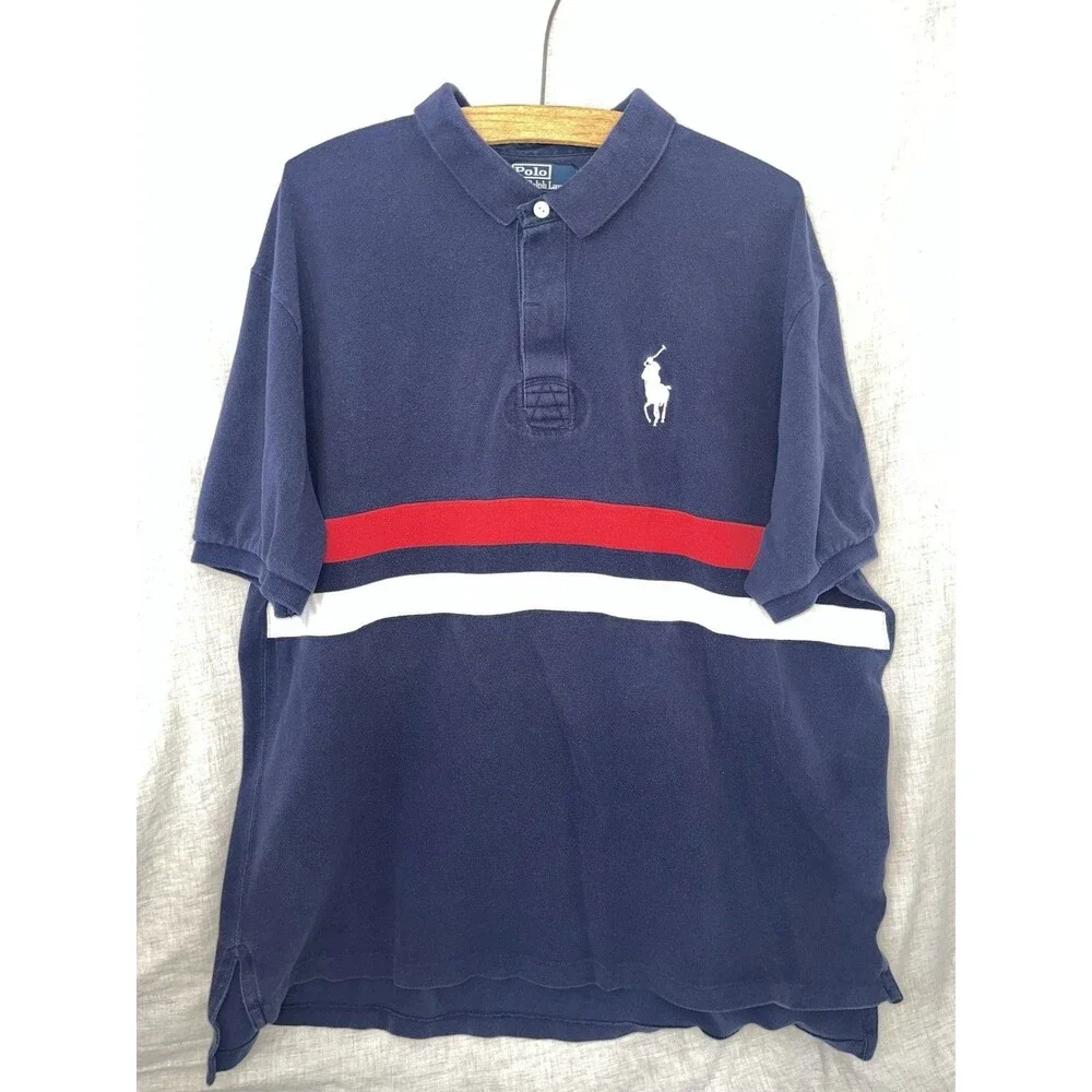Polo Ralph Lauren Big Pony Rugby Shirt XXL America Red White Blue
